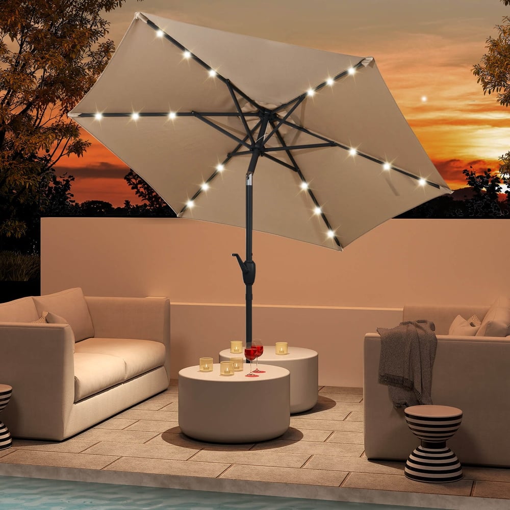 Costway 7.5 ft Solar Powered Patio Umbrella with LED Lights Push