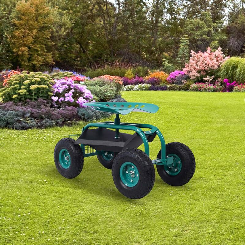 Rolling Gardening Chair Cart with Wheels, 360 Swivel Rolling Scooter - 42.5"Lx17.7"Wx22.4“H