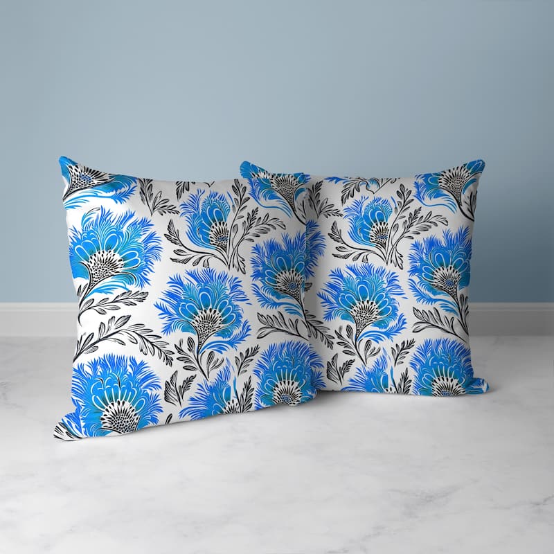 Whimsical Wilds Faux Suede Reversible Throw Pillow White and Blue