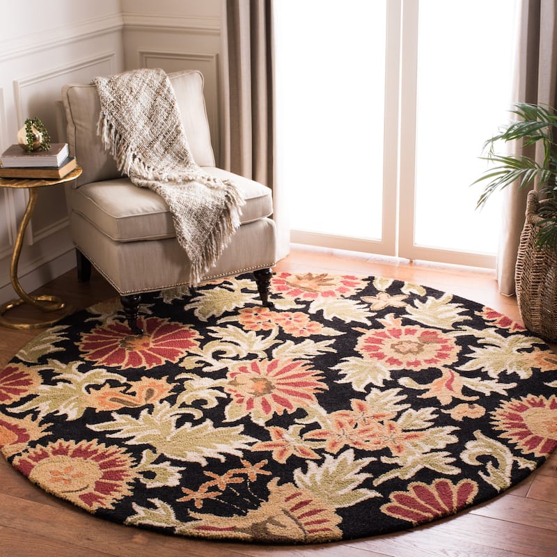 SAFAVIEH Handmade Blossom Kseniya Modern Floral Wool Rug - 6' Round - Black/Multi