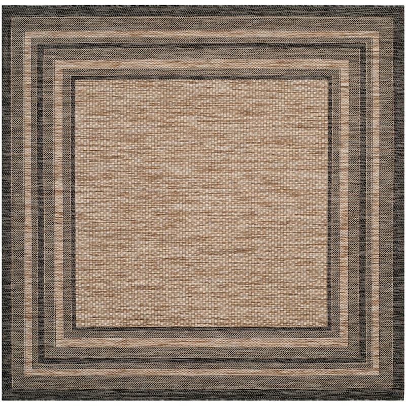 SAFAVIEH Courtyard Vickie Indoor/ Outdoor Waterproof Patio Backyard Rug - 6'7" Square - Natural/Black
