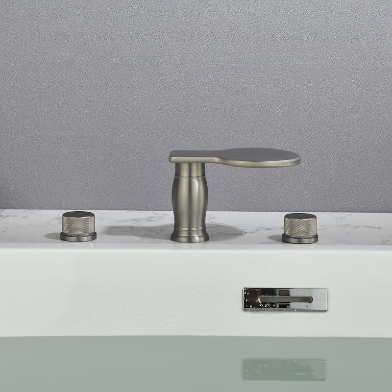 3 Holes 8 Inch Widespread Tub Faucet Waterfall Swivel Spout Bathtub Faucets with Two Handles Tub Fillers with CUPC Supply Hoses