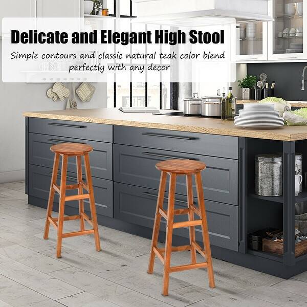 Shop Gymax Set Of 2 30 Acacia Wood Barstools Counter Bar Kitchen