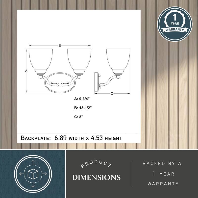 Bellwood Traditional Bathroom Vanity Wall Lighting Fixture, Glass Shade, Dimmable, LED Compatible, Over the Mirror Mount