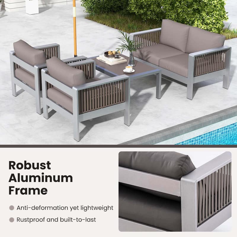 Costway Patio Aluminum Loveseat Sofa Outdoor Furniture Set with Thick - See Details