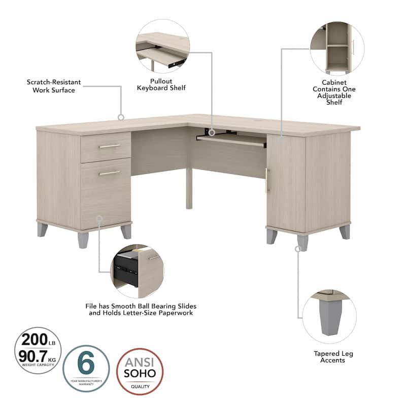 Bush Furniture Somerset 60W L Shaped Desk with Drawers and Storage