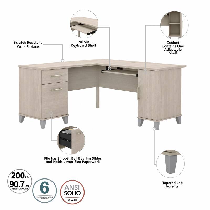 Bush Furniture Somerset 60W L Shaped Desk with Storage Hutch
