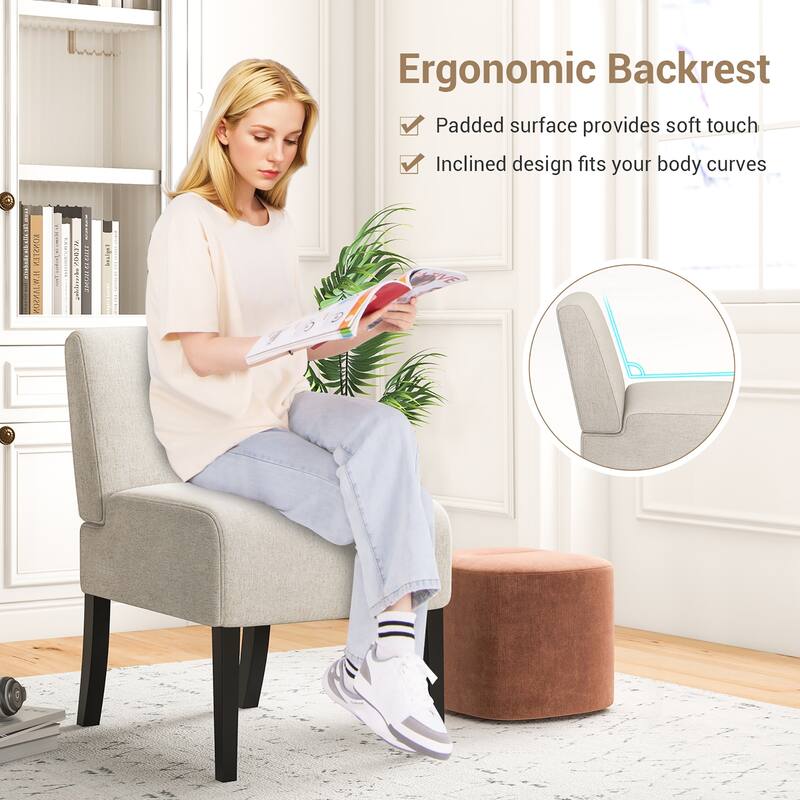 Gymax Armless Accent Chair w/ Rubber Wood Legs Modern Vanity Chair for