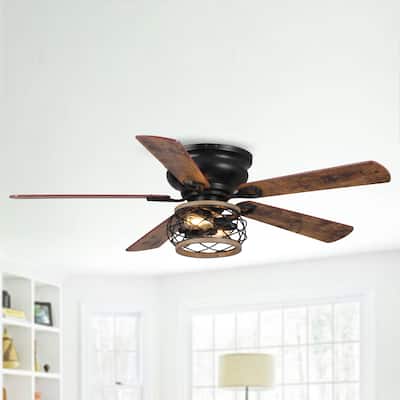48" Farmhouse Wooden 5-Blade Flush Mount Ceiling Fan with Remote