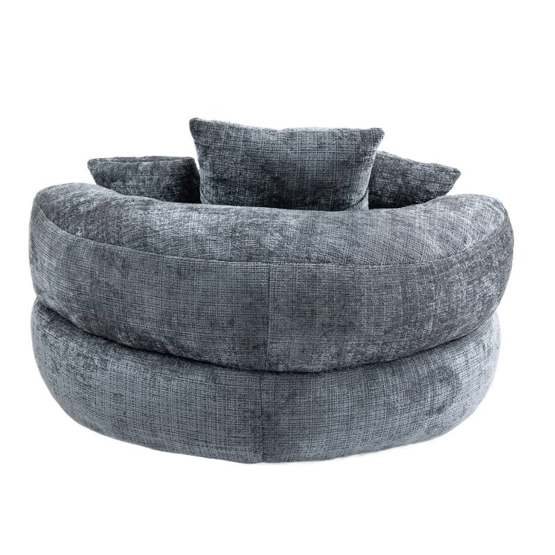 Chenille Oval Bean Bag Chair, Memory Foam Filling Lazy Sofa, Adults Lounge Chair with 3 Pillows & Semi-Wraparound Armrests