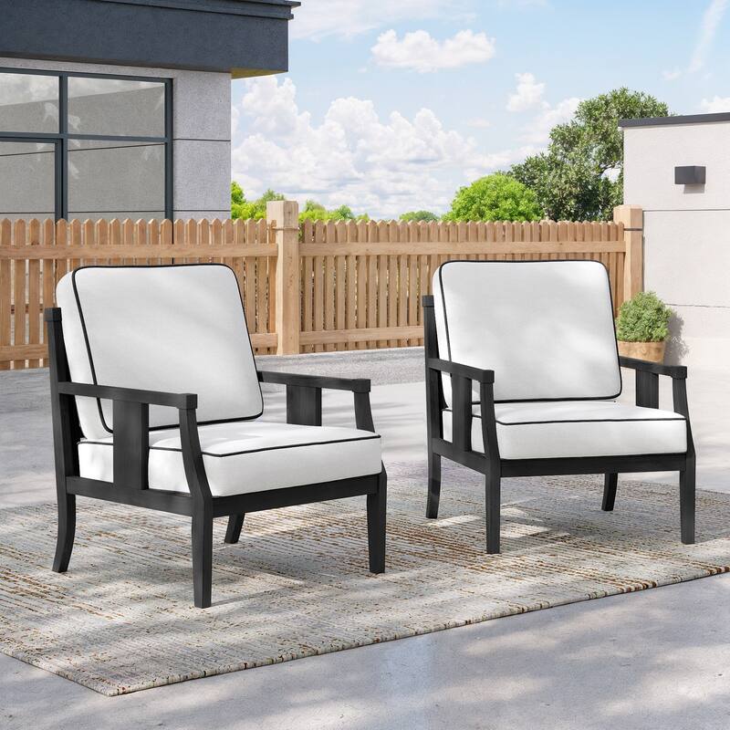 2 Set Outdoor Patio Club Chair with Cushion Patio Arm Lounge Chair - Beige/Black Wood