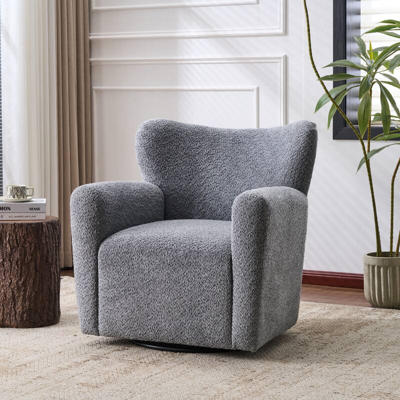 Christopher Knight Home - 360° Swivel Bouclé Wingback Accent Chair - Black,Dusty Blue