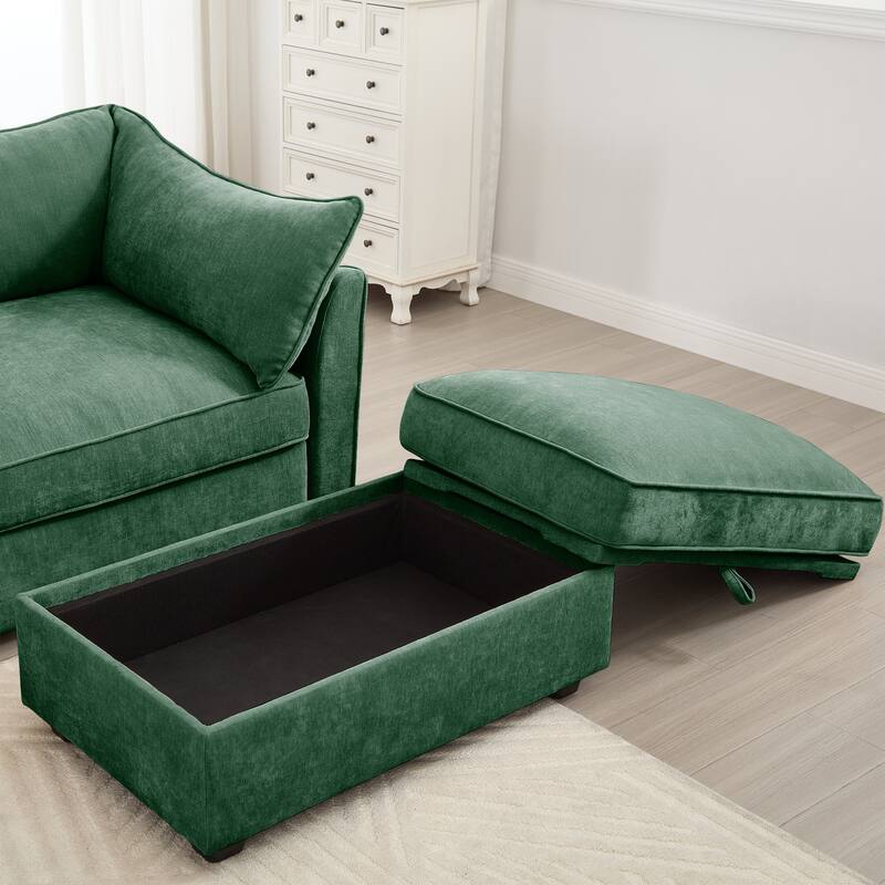 Modern Chenille Sectional Sofa Couch with Hidden Storage & 2 Ottoman