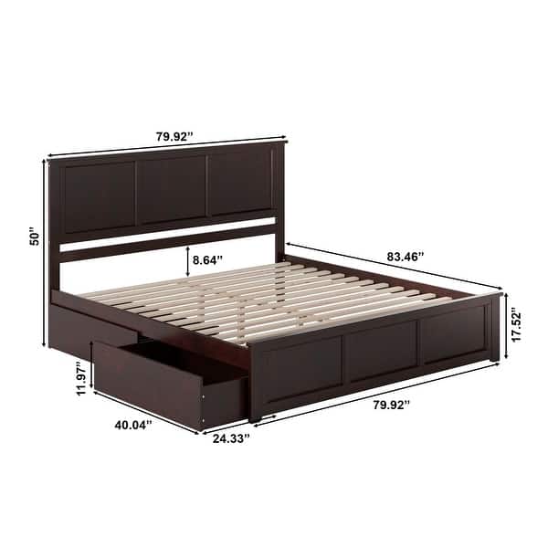 dimension image slide 9 of 11, Madison Platform Bed with Matching Footboard with Storage Drawers