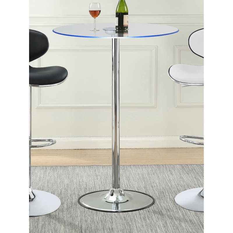 Thea Round 28-inch Glass Top LED Bistro Bar Table Chrome