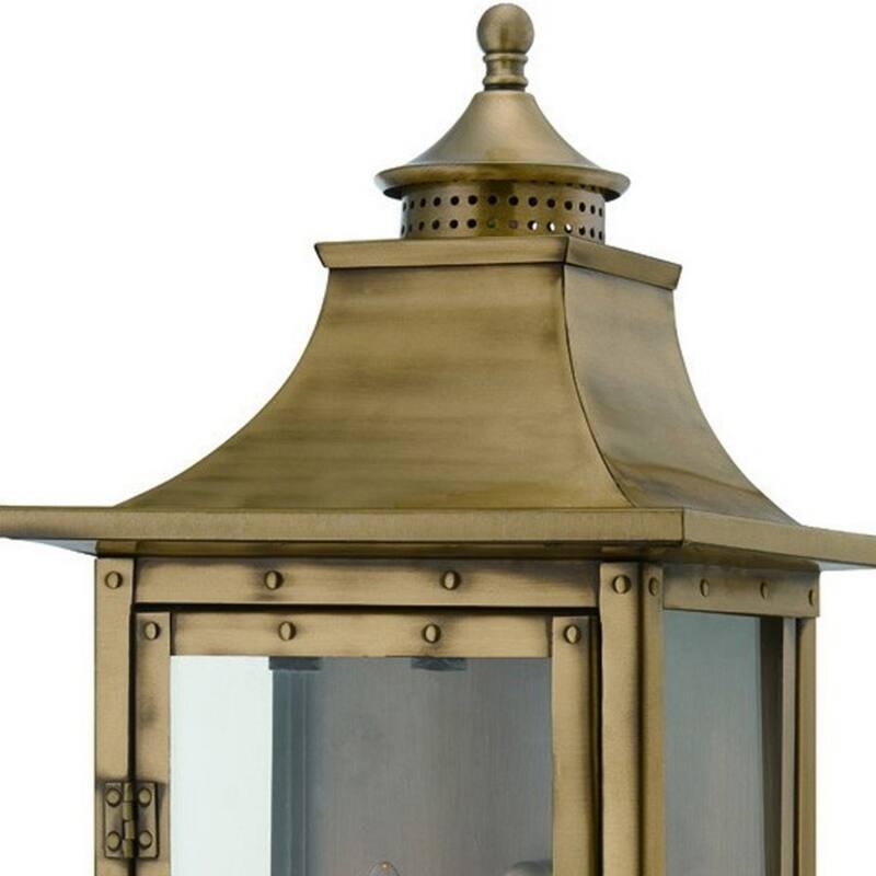 2-Light Patina Wall Light Gas Lantern Style Clear Glass - 7” x 10” x 19.75”