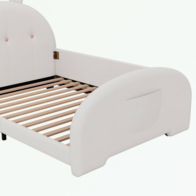 Twin size Upholstered Bed with Rabbit-Shape Headboard and Footboard