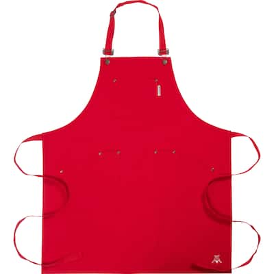 CatCora Kitchen Apron, Red, Heavyweight Cotton Canvas, Spill-Shedding Finish, Full Coverage, Fade-Safe, 3 Pockets, Unisex