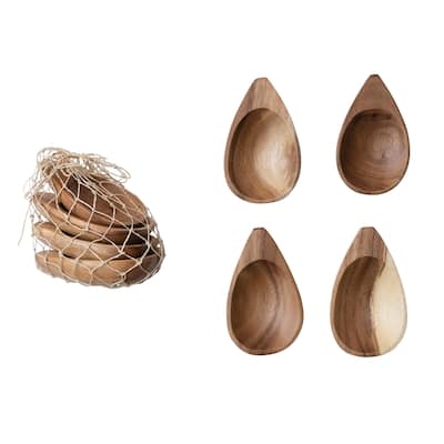 Almond Shaped Acacia Wood Trays - 4.5"L x 2.8"W x 1.0"H