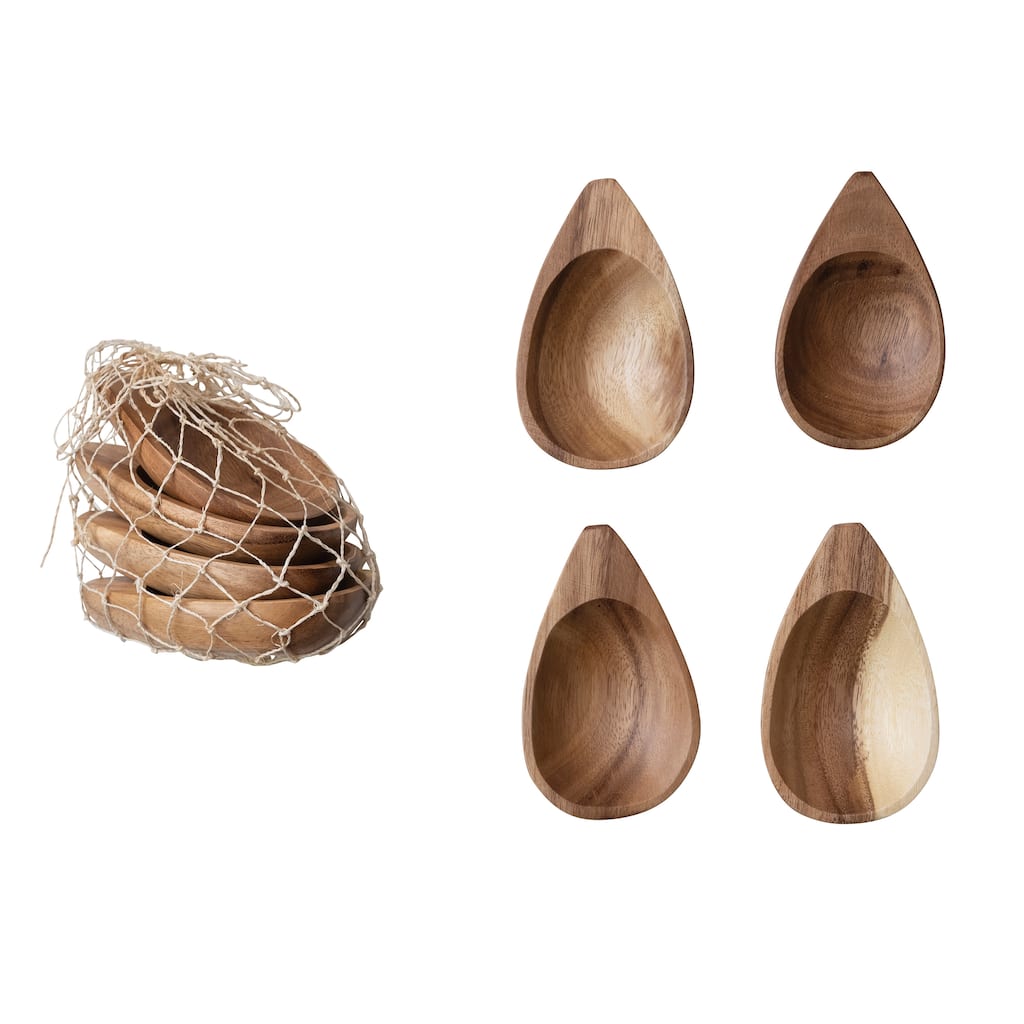 Almond Shaped Acacia Wood Trays - 4.5"L x 2.8"W x 1.0"H