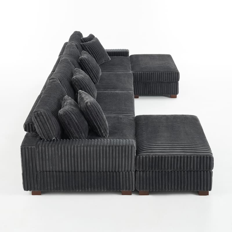 Anne 150" W Upholstered Plush Corduroy Modular Sectional Sofa