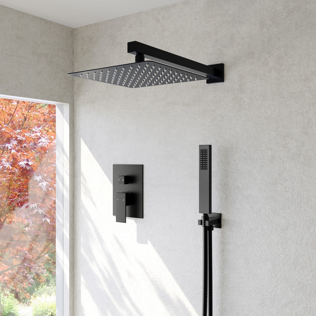 10" Rain Shower Head High Pressure Wall Mount Shower System Bathroom Shower Faucet Set with Handheld Spray