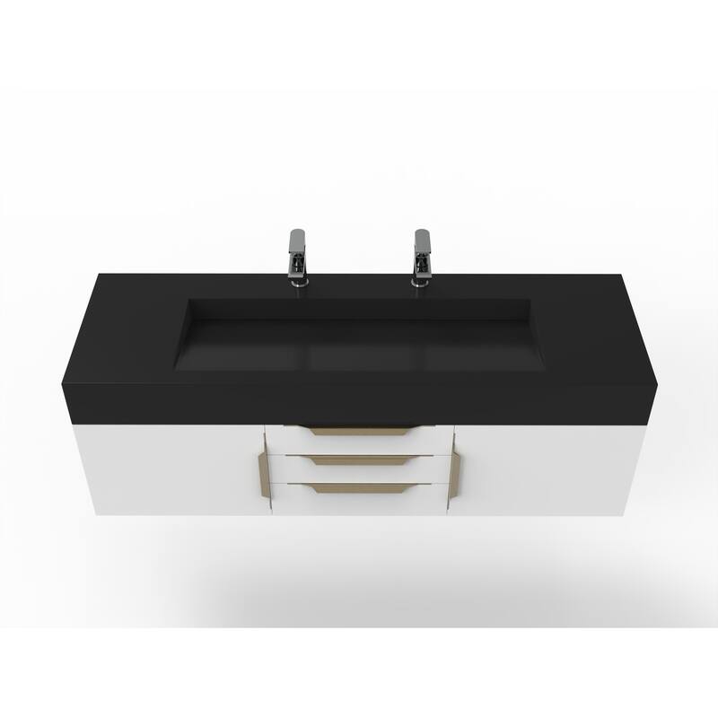 Nile 60" Wall Mounted Bathroom Vanity Set w/ Black Top