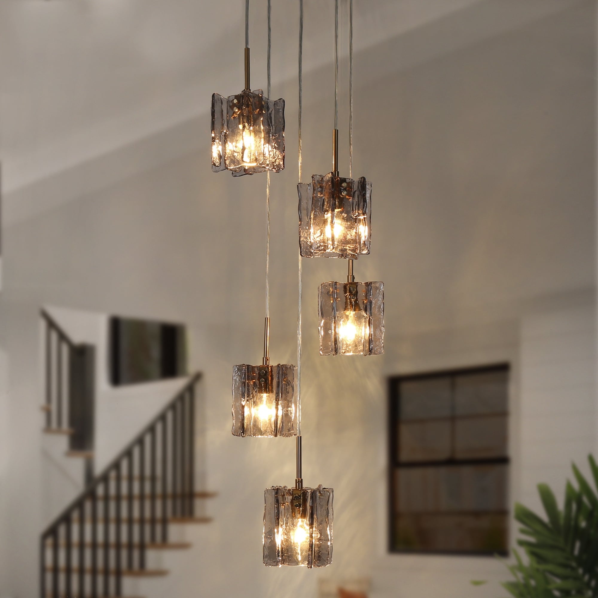 Kasy Modern 5-Light Cluster Chandelier Textured Glass Pendant for Kitchen Island Staircase - D 15" x H 9"