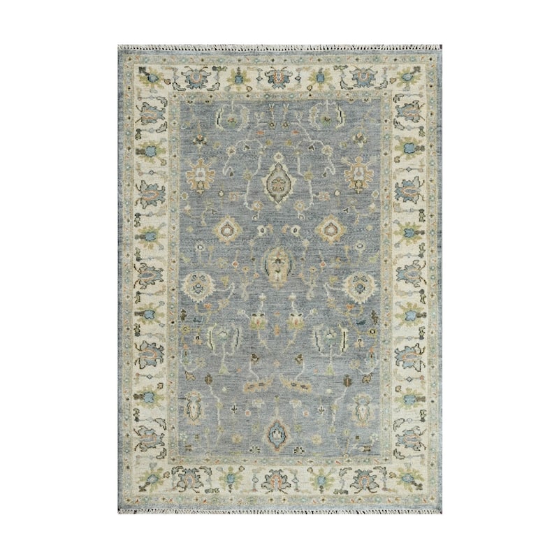 Multi Size Hand Knotted Blue Traditional Oushak Wool Oriental Area Rug - 2' x 3'