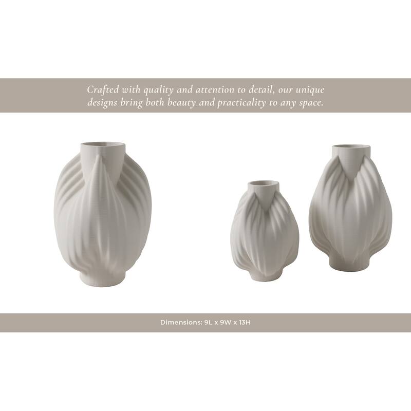 Porcelain Vase Textured Decorative Vessel with Ribbed Carved Form