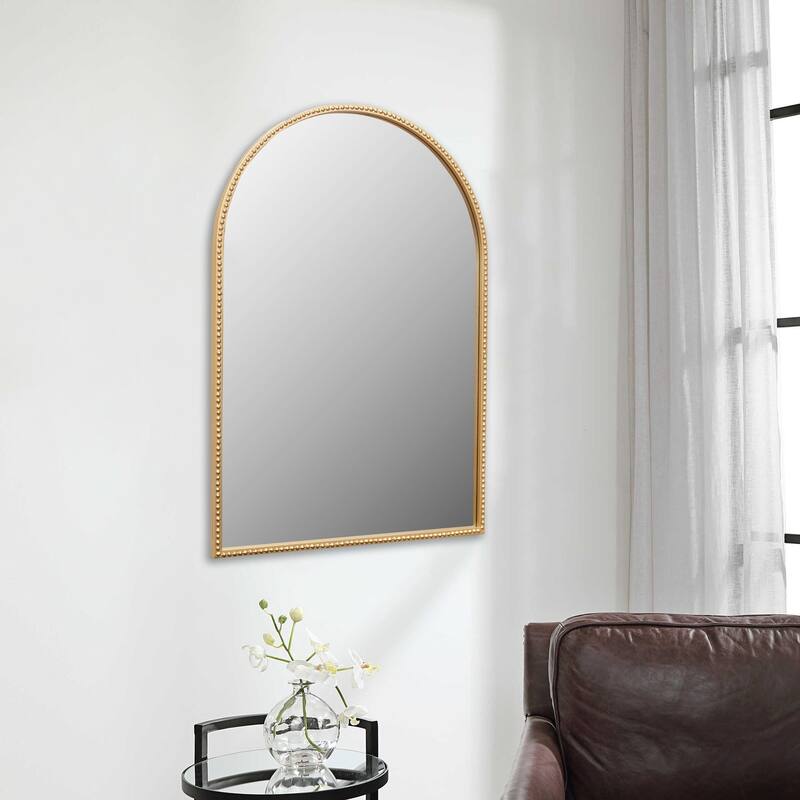 Nuvelle Curve Top Studded Gold Metal Framed Wall Mirror