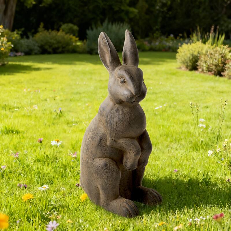 Glitzhome MgO Standing Rabbit Bunny Garden Yard Statue Indoor Figurines