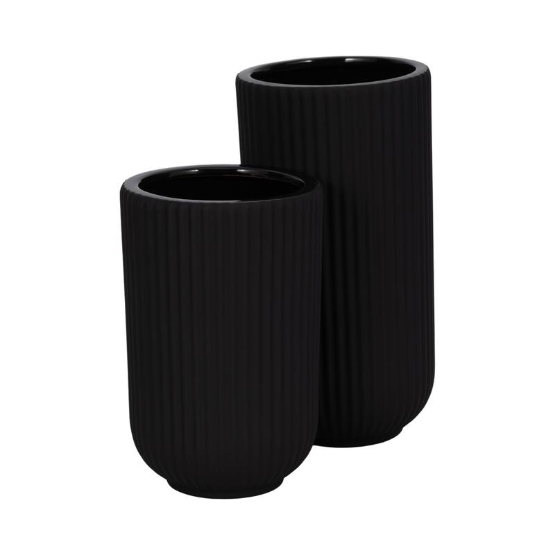 Sagebrook Home Ceramic Ridged Vase Classic Decorative Vase for Home or Office Flower Display