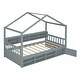 preview thumbnail 13 of 16, Twin Size Wooden House Bed Platform Bed With Shelves And a Mini-cabinet,Solid Construction