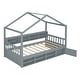 preview thumbnail 2 of 34, Wooden House Headboard Bed Frame w/ Shelves & Mini-cabinet, Unisex