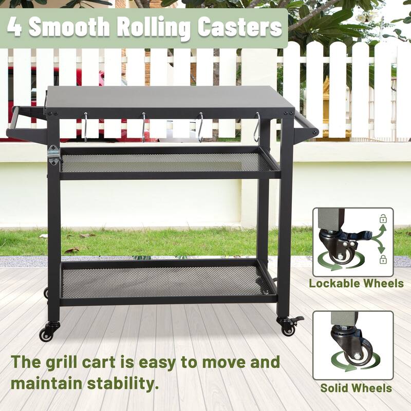 3-Shelf Outdoor Grill Table, Grill cart Outdoor with Wheels, Pizza Oven Table and Food Prep Table, Blackstone Table - Grey