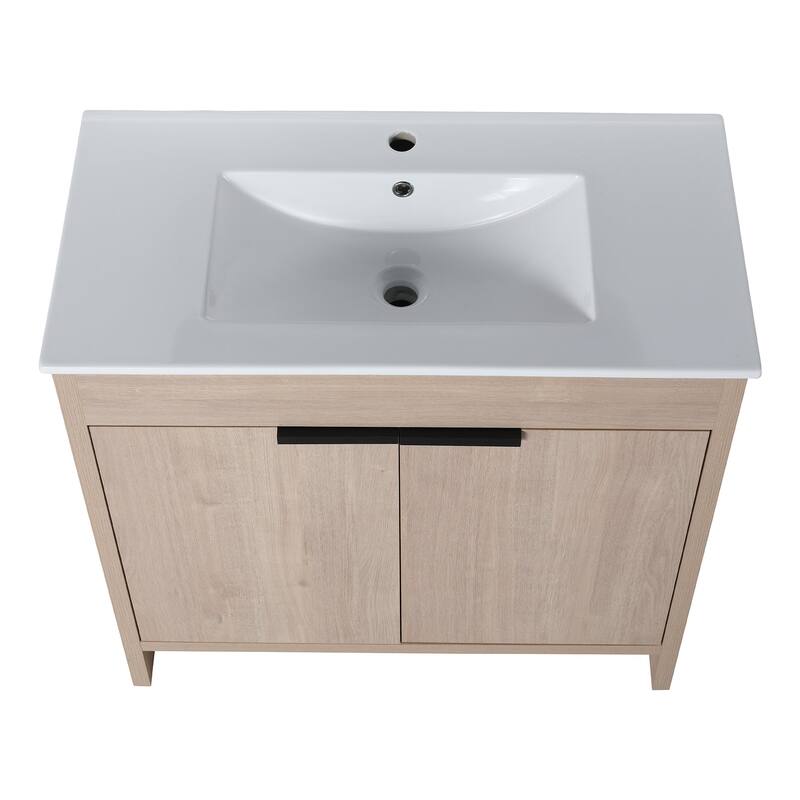 Freestanding Plywood Bathroom Vanity Set in Plain Light Oak with Integrated Sink