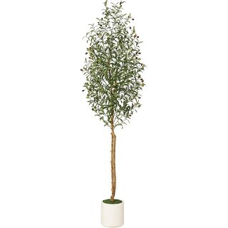 7FT Artificial Olive Tree with Fruit & White Flower Pot - Bed Bath ...