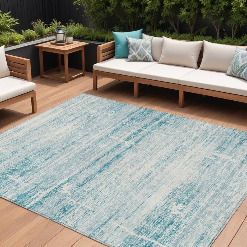 HomeRoots Abstract Transitional Rectangle Outdoor Rug - 10' X 14'