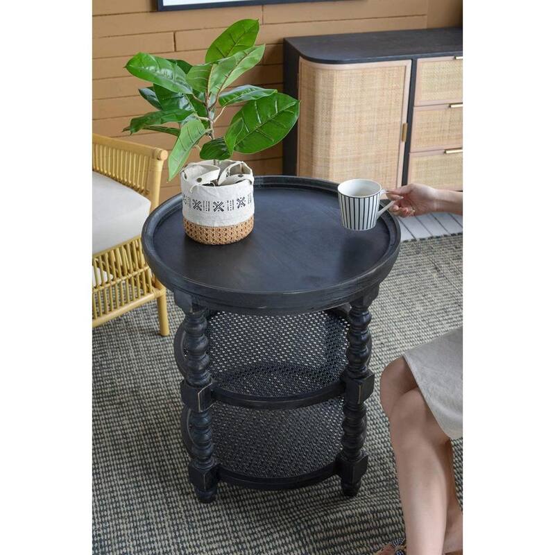 Round 3-Tiered Side Table, Natural Wood End Table