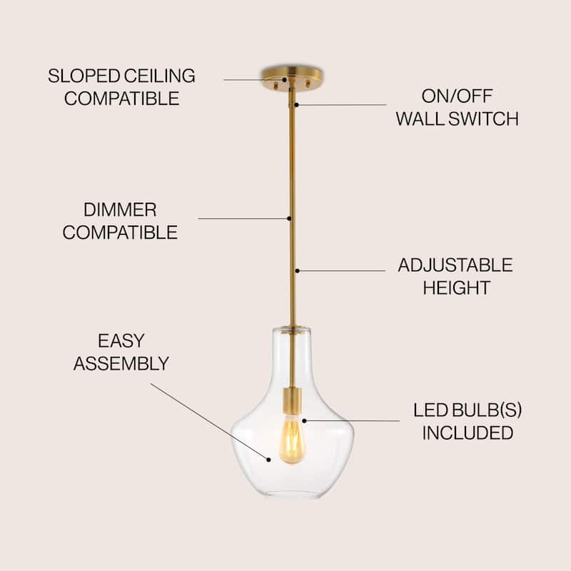 Bettina 1- Light Mid-Century Modern Iron/Glass LED Pendant, by JONATHAN Y