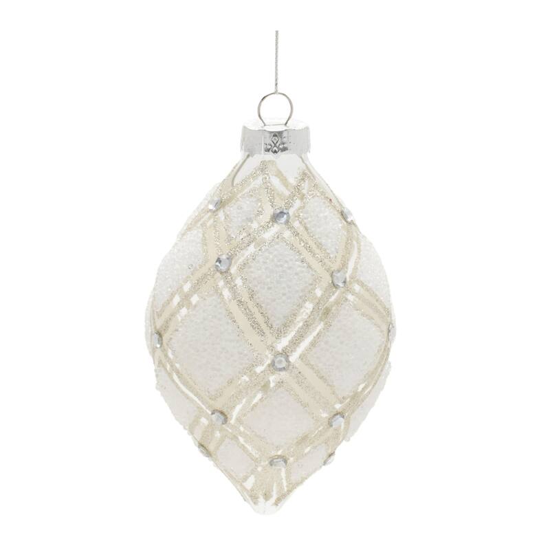 Jeweled Diamond Glass Christmas Ornaments - 5.5" - White - 6ct