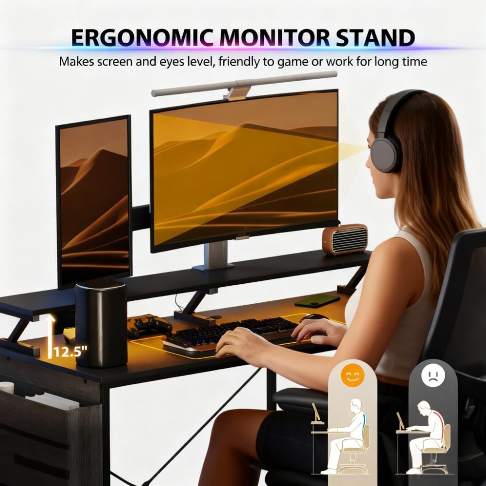 Computer Desk with Reversible L Shaped(Not Including Chair) - Black