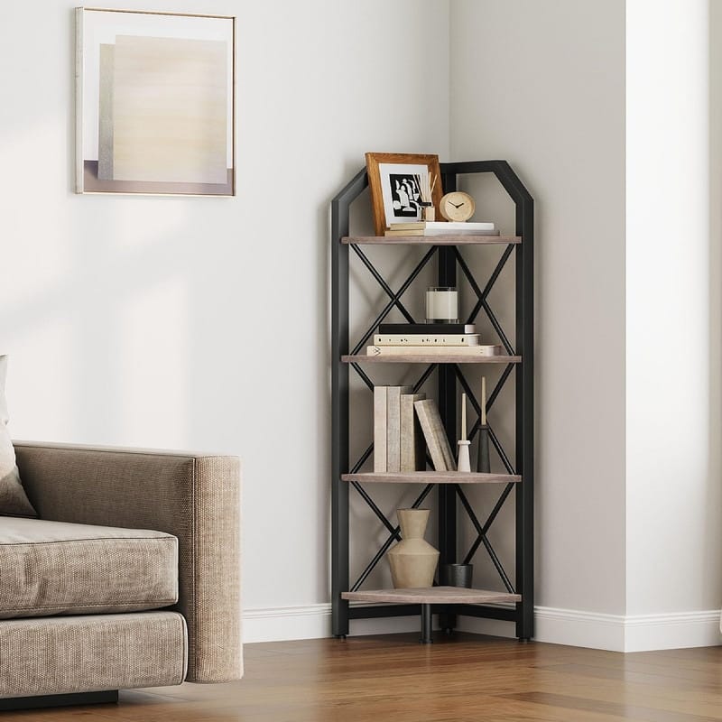47.6" Corner Shelf - 11.8"D x 11.8"W x 47.6"H - Greige and Black