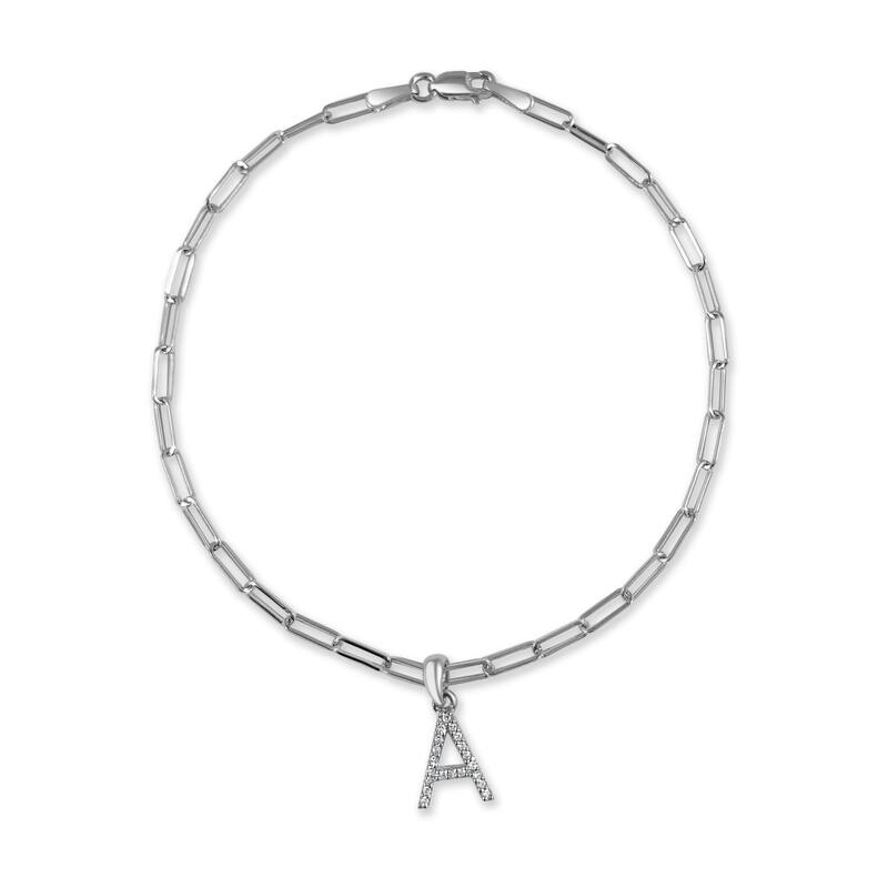 Joelle Collection Diamond Initial Letter A-Z Bracelet Paperclip 14K Gold 7" Chain 1/10 TDW Bracelet