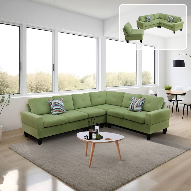 Contemporary 4-Piece L-Shaped Sectional Sofa Set - Apple Green