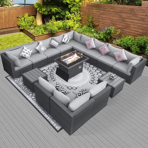 FINCATI Outdoor Grey Wicker Sectional Furniture Patio Sofa Set with ...