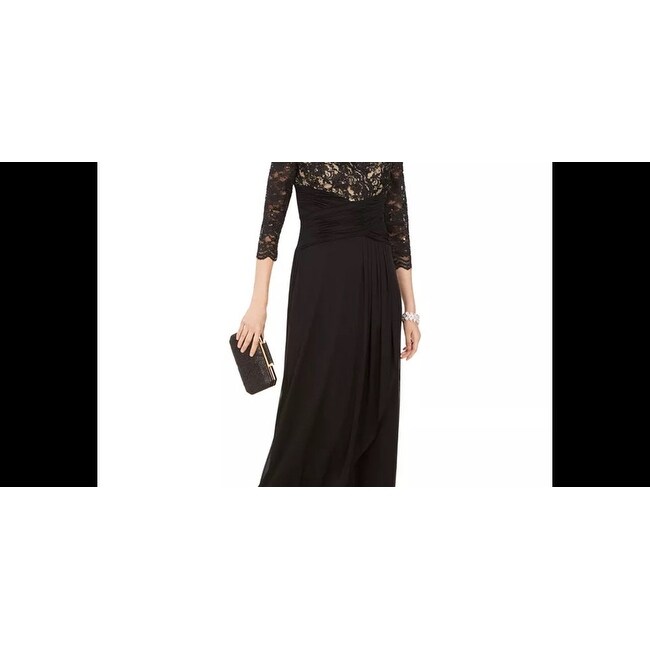 Jessica Howard Women's Black 3/4 Sleeve V Neck Maxi Sheath Evening Dress  Black Size 10 - Bed Bath & Beyond - 40581275