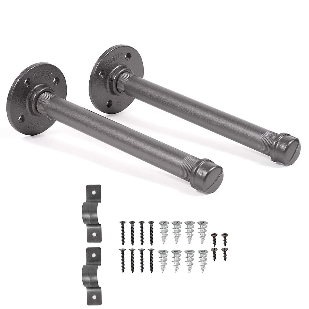 Rustic State Iron Pipe Bracket Set 10 inch Gray