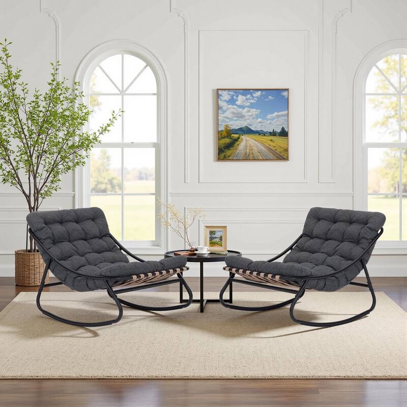2 Set Outdoor Patio Scoop Rocking Lounge Chair with Cushions